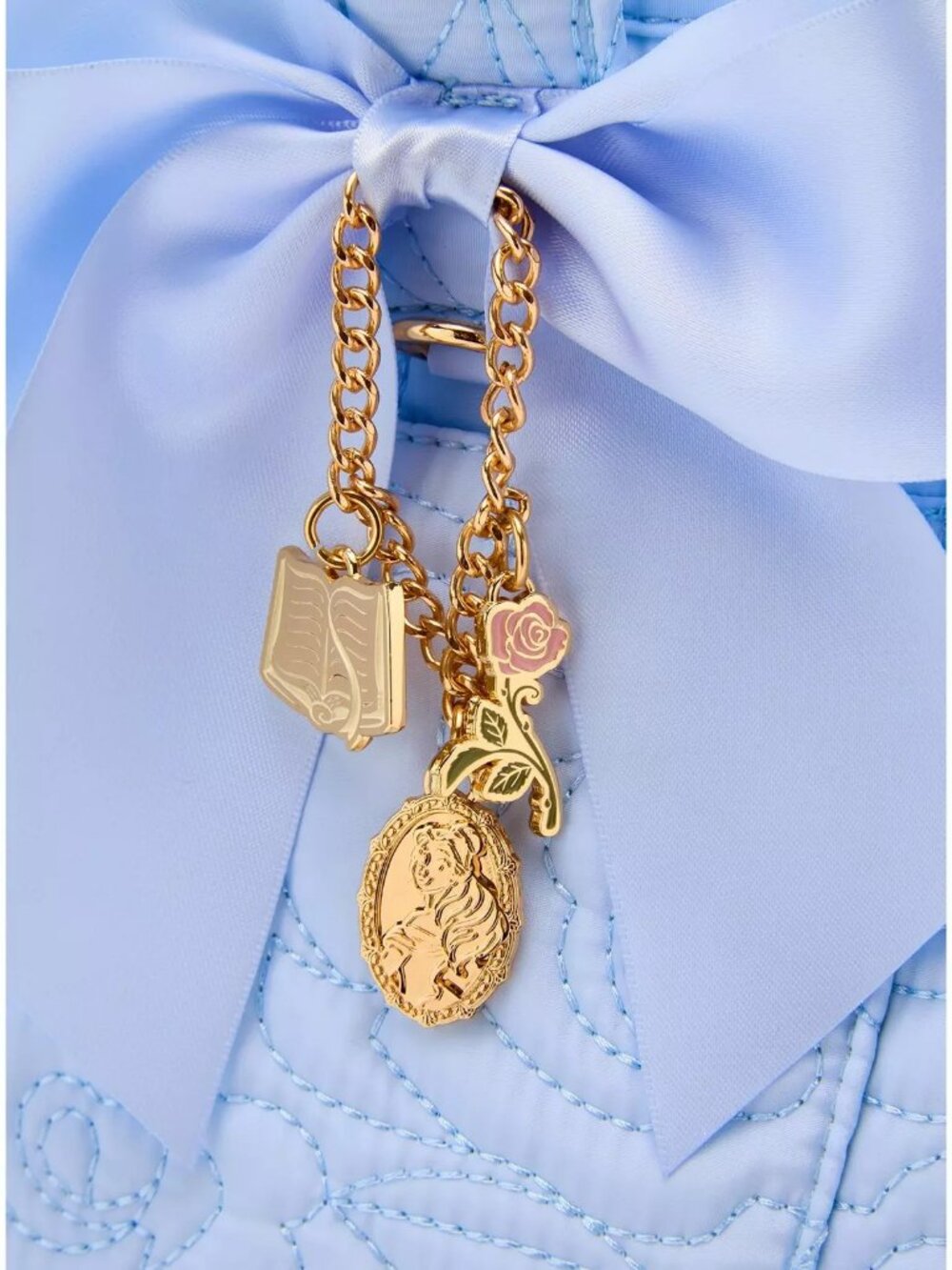 Disney Beauty and The Beast Blue Quilted Roses Bag with Charms (NWT)